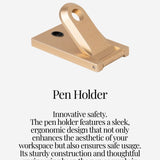 Pen holder with innovative safety features.