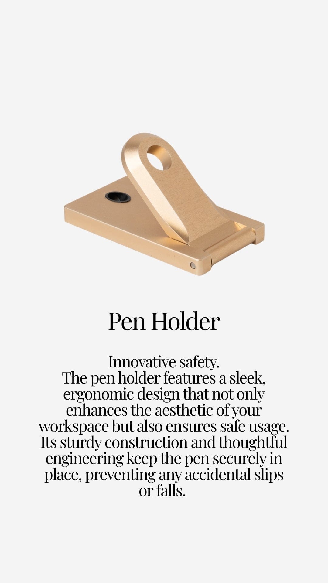 Pen holder with innovative safety features.