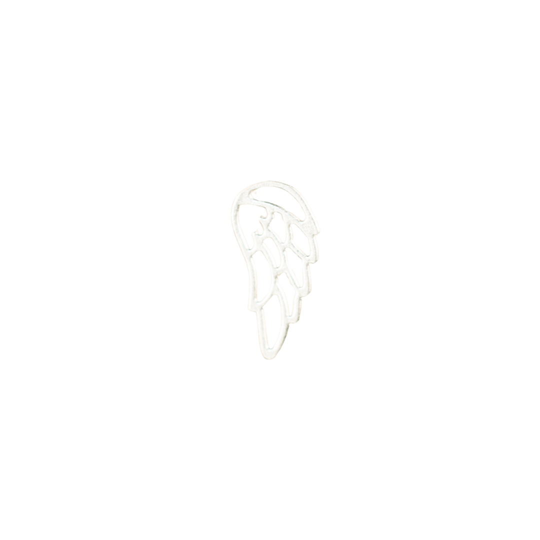 Silver wing outline on white background.