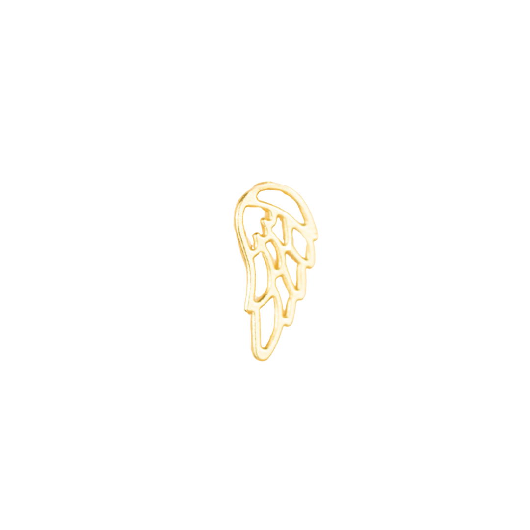 Gold-colored, openwork wing shape.