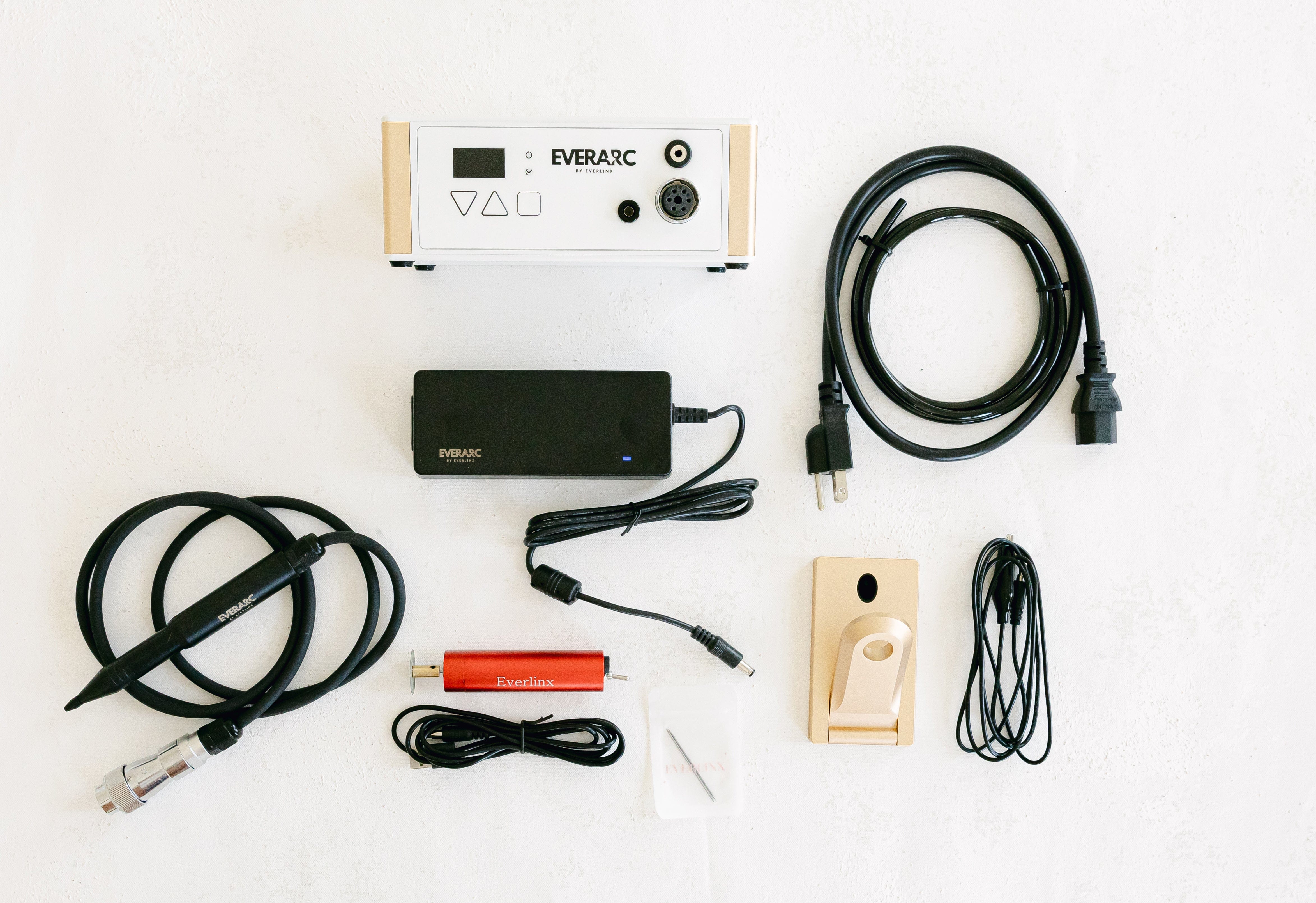 EverArc audio equipment set on white background
