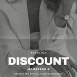 Woman in blazer with watch, Discount Membership text.