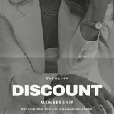 Woman in blazer with watch, Discount Membership text.