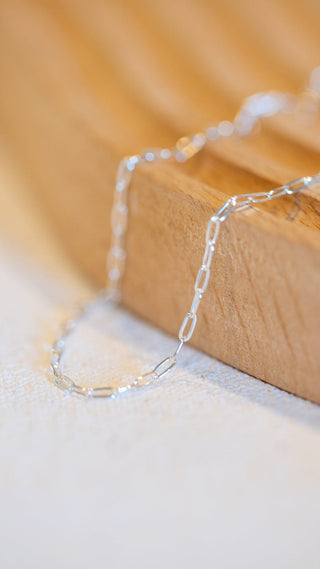 Silver chain necklace on wood - 09AA50BD-9F69