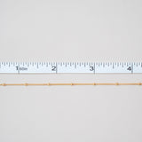 Gold chain next to a ruler on a white background