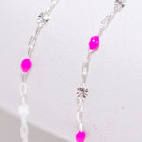 Sunburst Paperclip - Pink Enamel - Sterling Silver