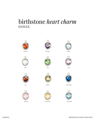 Heart Dangle Charm - Birth Stone - Sterling Silver