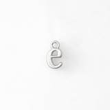Silver letter 'e' charm on a white background
