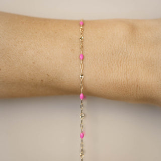 Sunburst Paperclip - Pink Enamel - Gold Filled