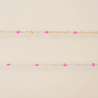 Sunburst Paperclip - Pink Enamel - Sterling Silver