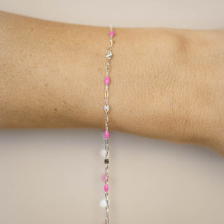 Sunburst Paperclip - Pink Enamel - Sterling Silver