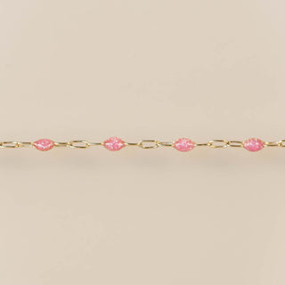 Paperclip Enamel in pink glitter - Gold Filled