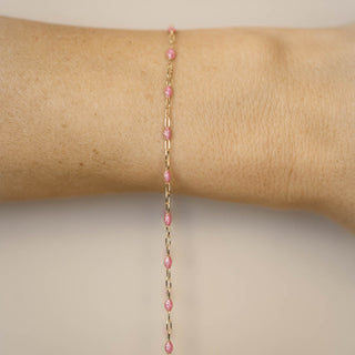 Paperclip Enamel in pink glitter - Gold Filled