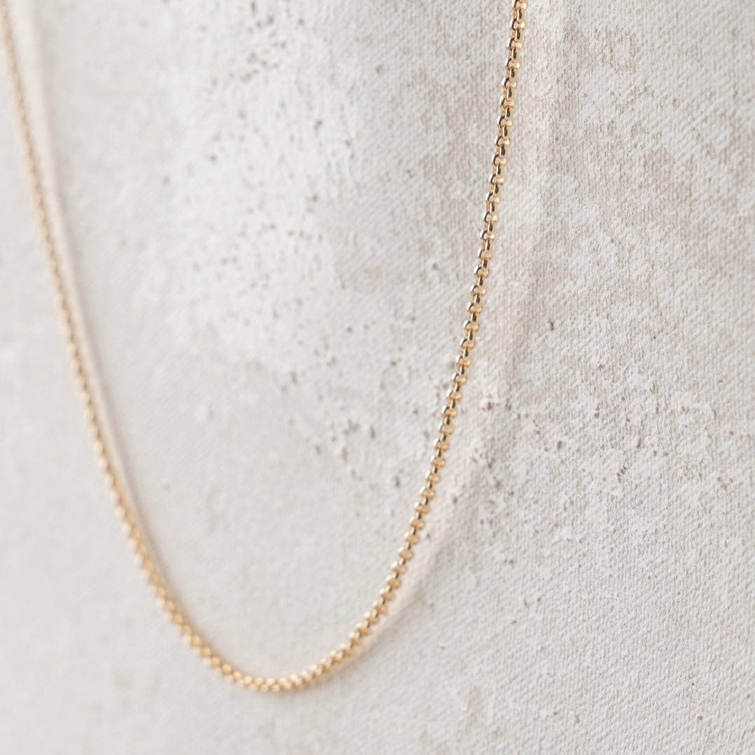 Gold chain necklace (F3AAD359) on white background