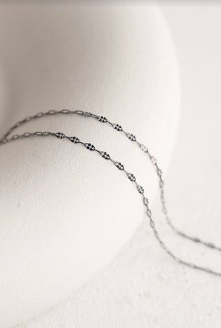 Delicate silver chain necklace on white, FBA0988E-72EF
