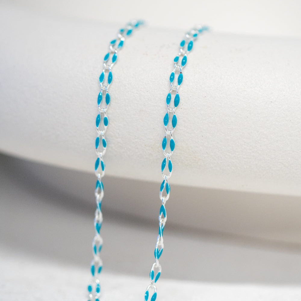 Figaro Flat Mini Chain Necklace - Blue & Silver