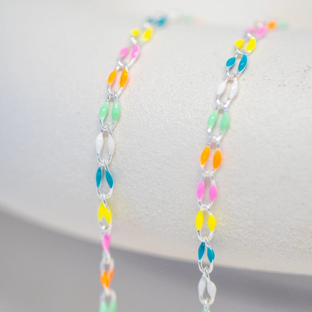 Figaro Flat Mini Chain Necklace with Colorful Links