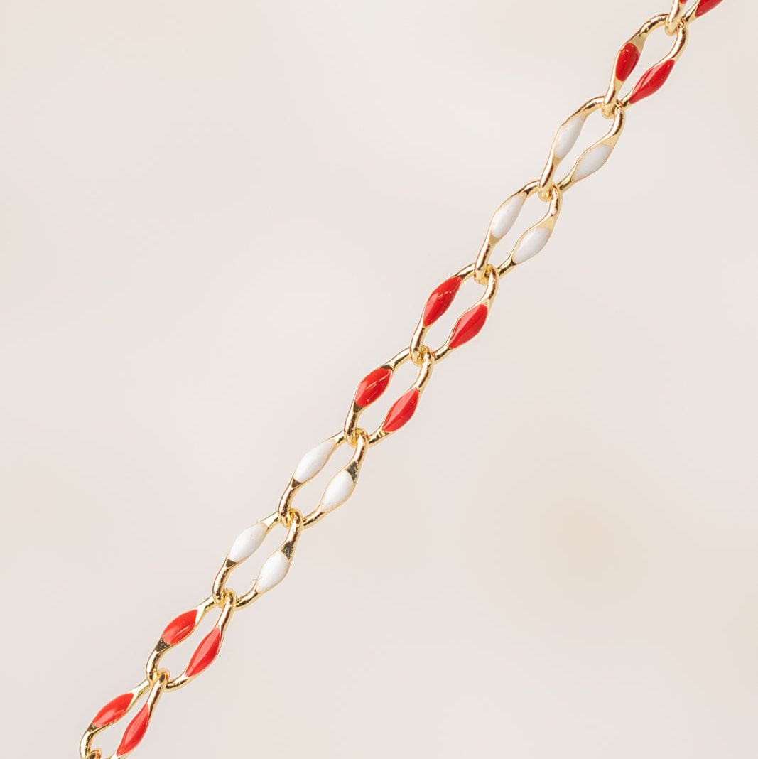 Gold chain with red and white links
