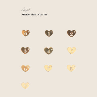 Heart Dangle Charm- Numbers - Gold Filled