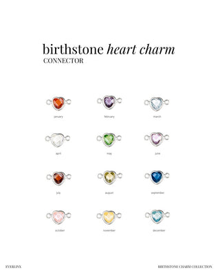 Heart Connector Charm- Birthstone - Sterling Silver