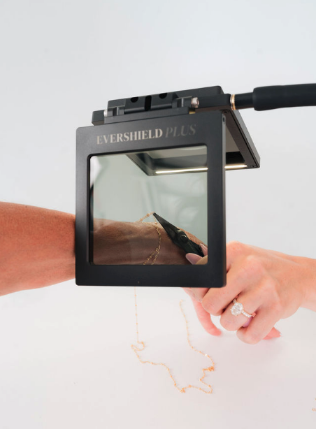 EverShield Plus device protecting hand while working with jewelry, May 14, 2025.