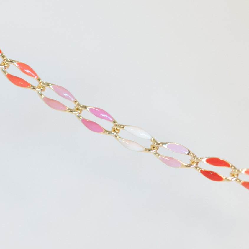 Colorful beaded necklace on white background