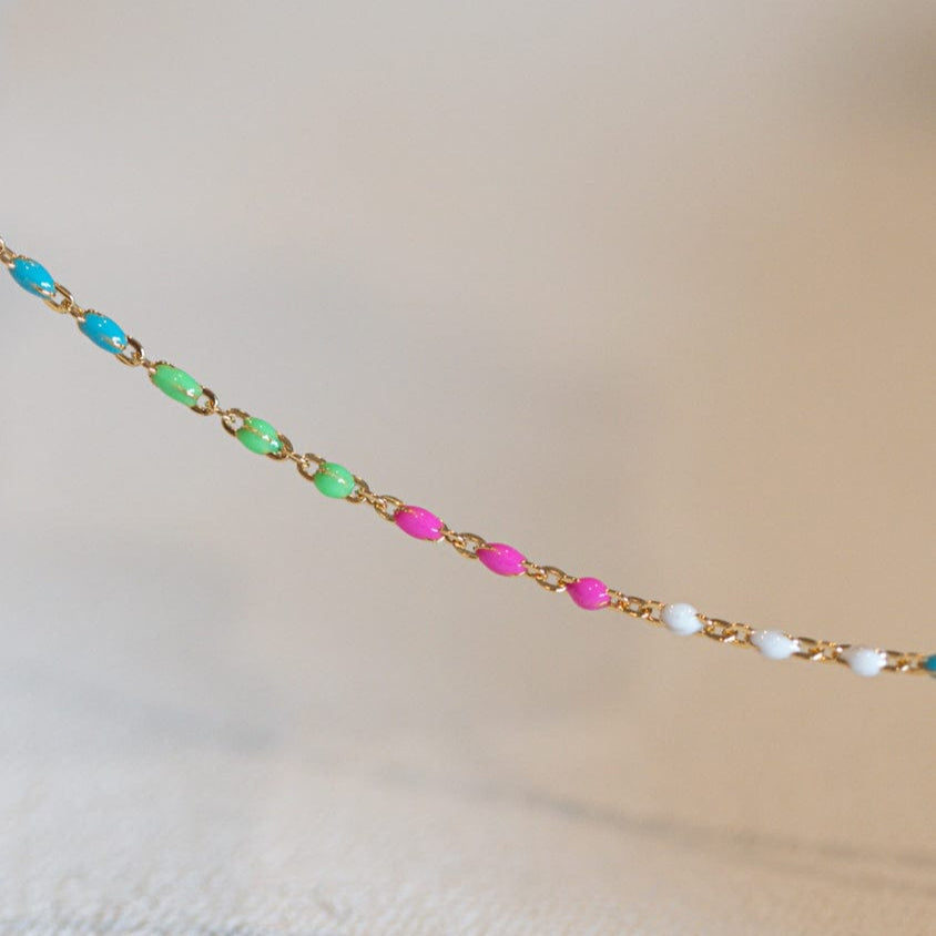 Colorful beaded necklace detail