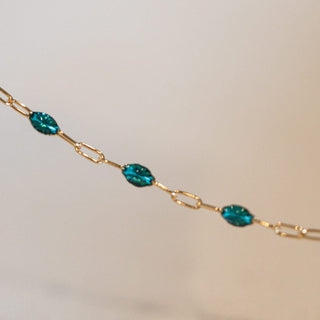 Gold chain necklace with teal beads (everarc-3082)