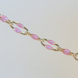 Linked Enamel Chain - Pink Glitter - Gold Filled