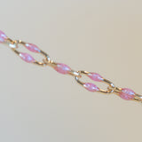 Linked Enamel Chain - Pink Glitter - Gold Filled