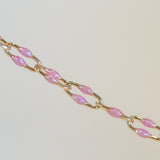 Linked Enamel Chain - Pink Glitter - Gold Filled