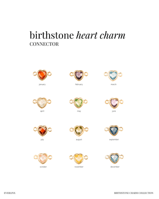 Birthstone heart charm connectors