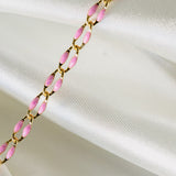 Gold Enamel Chain Glitter Pink