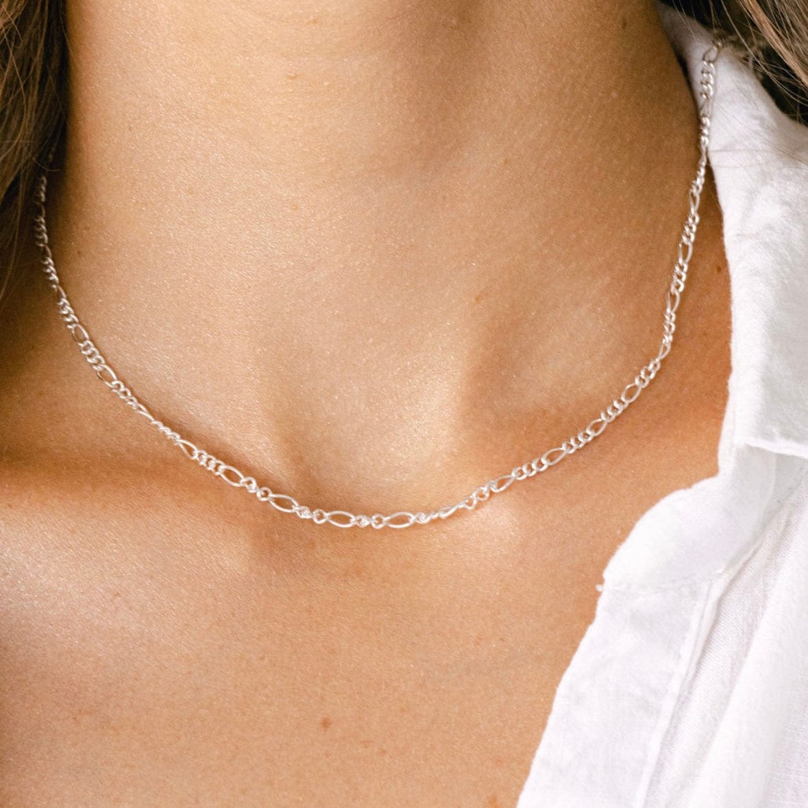 Silver figaro chain necklace